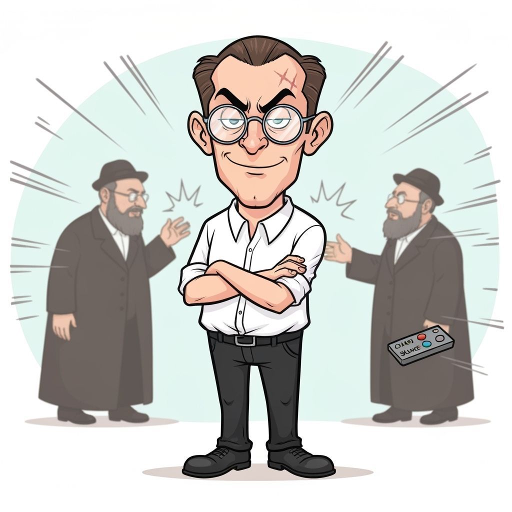 Cartoon Principal with Chaos Remote in Comic Style