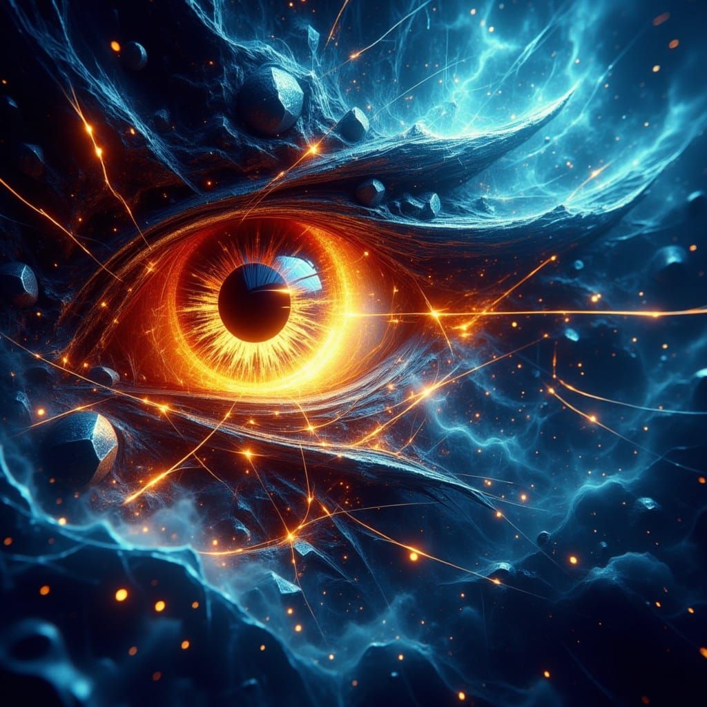 <lora:Brocken eyes:1.0> <lora:Akimora:1.0> <lora:WhiteLines:1.0> Close up microview of broken_glass_in_the_shape_of a Dragon eye .glowing_fi...