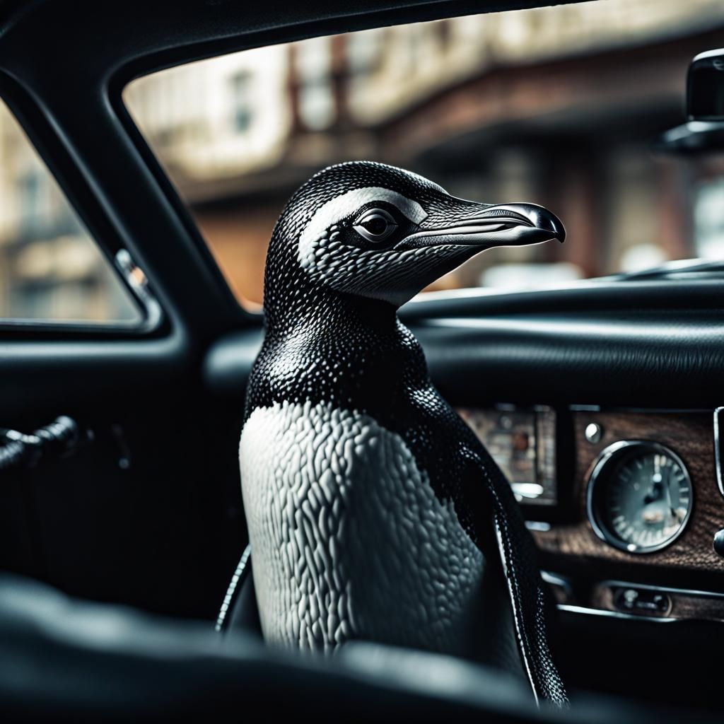 penguin in the car
