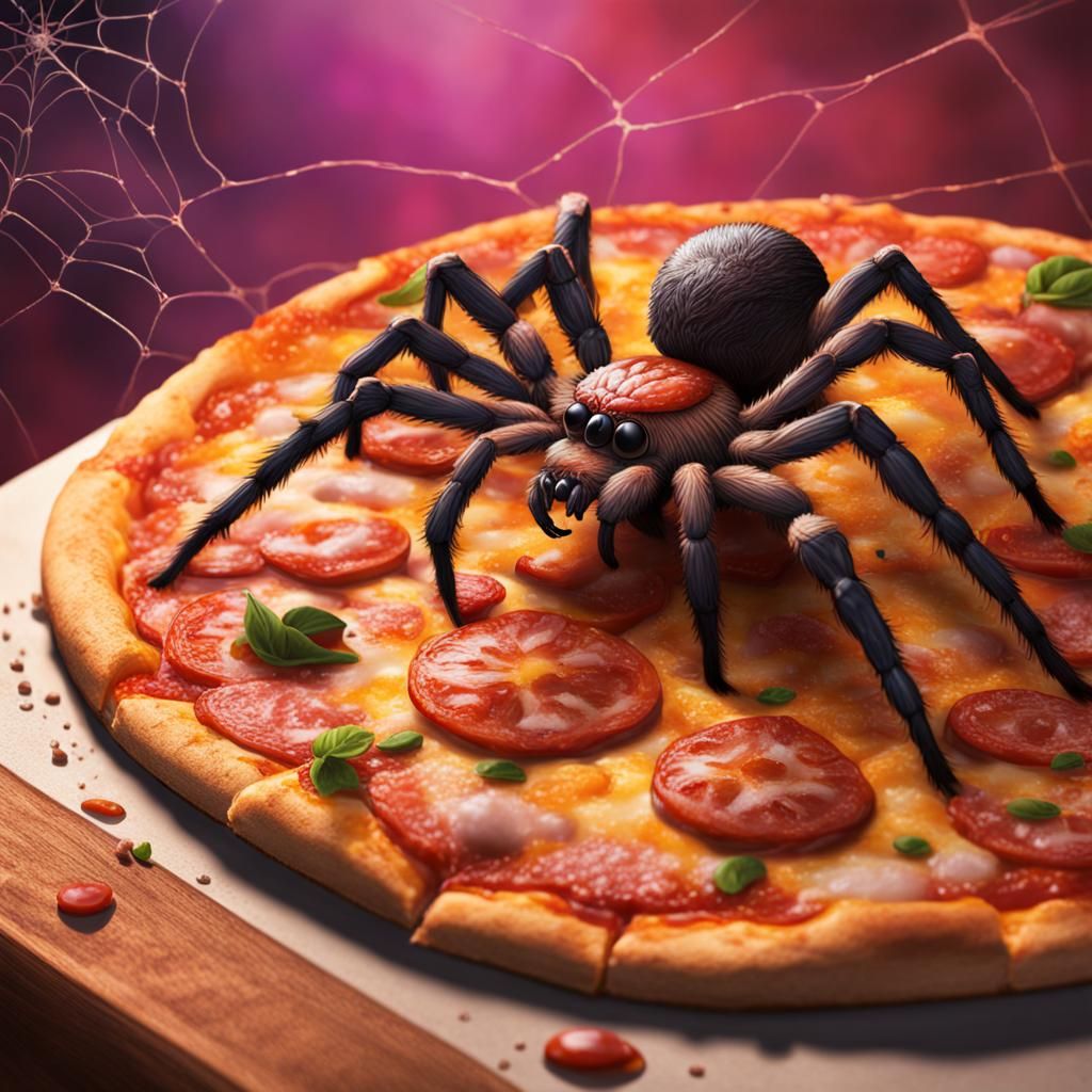 spiders on pizza