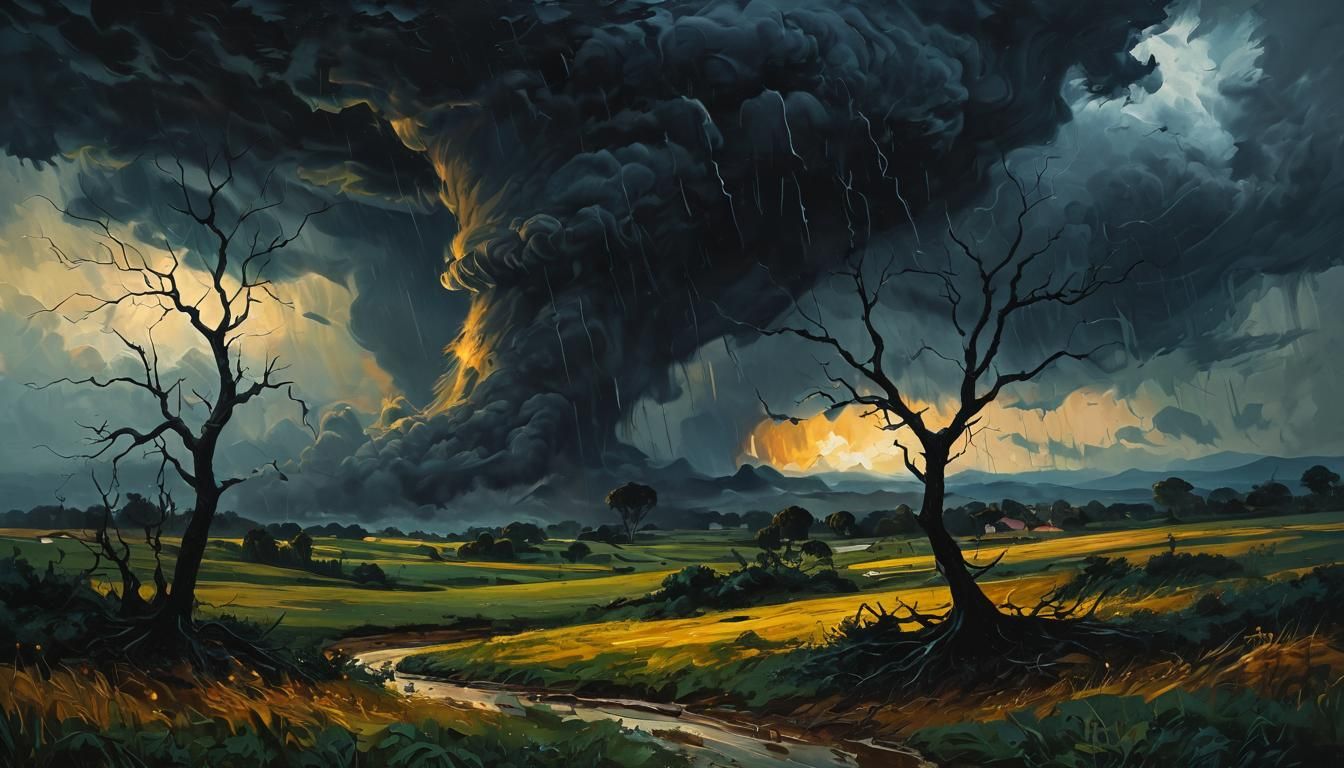 Surrealistic Double Exposure, colourful, tornadic, ashcan sc...