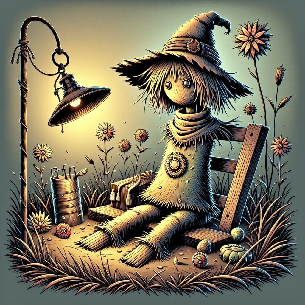 <lora:Steampunk Scarecrows:1.0> Finding peace in the little things.