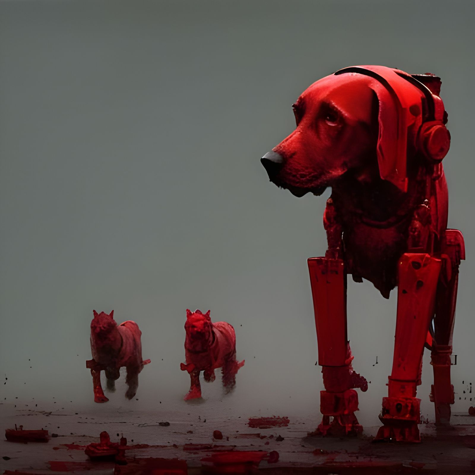 A Bloody Red mechanical dogs