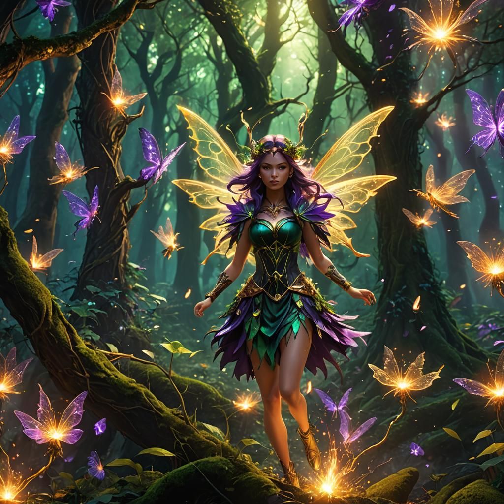 Some fairies scared by a failed spell detailed matte paintin...