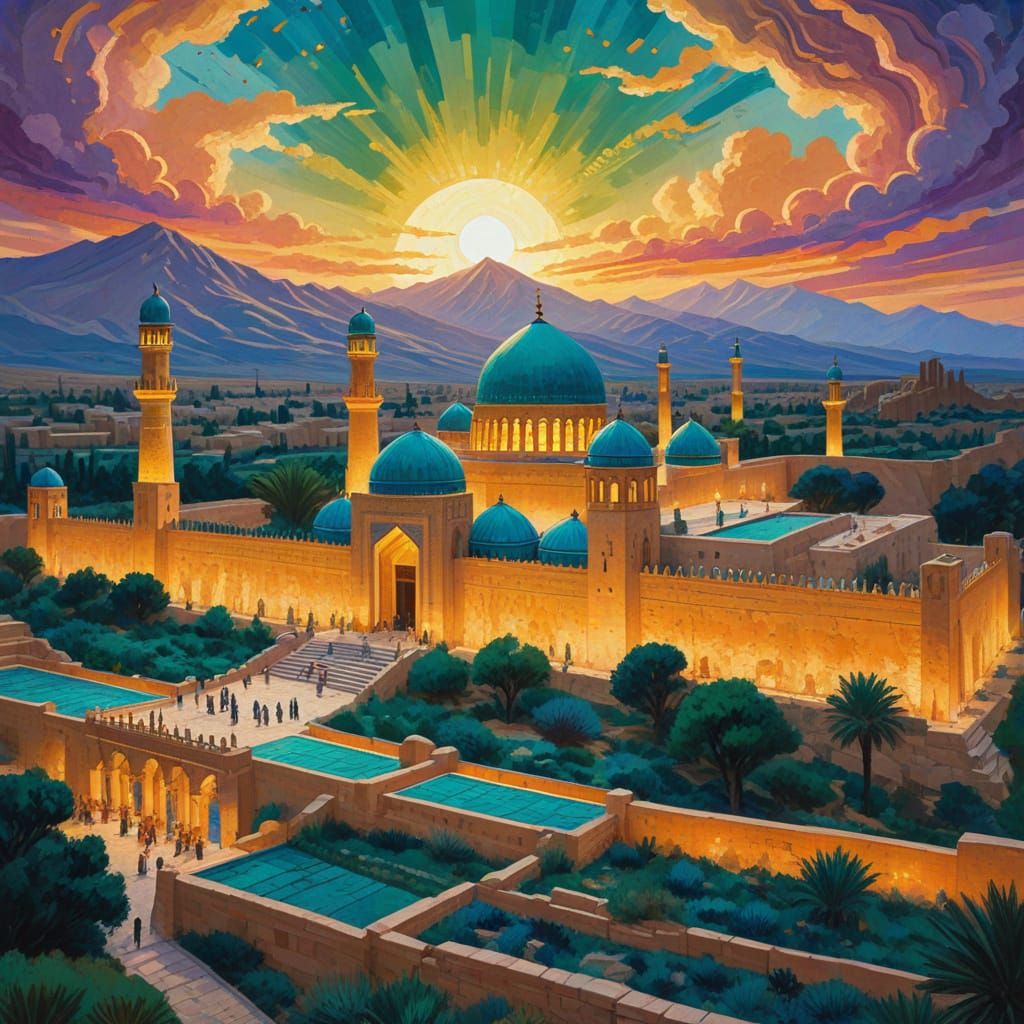 Nowruz Celebration in Persepolis: Impressionist Gouache