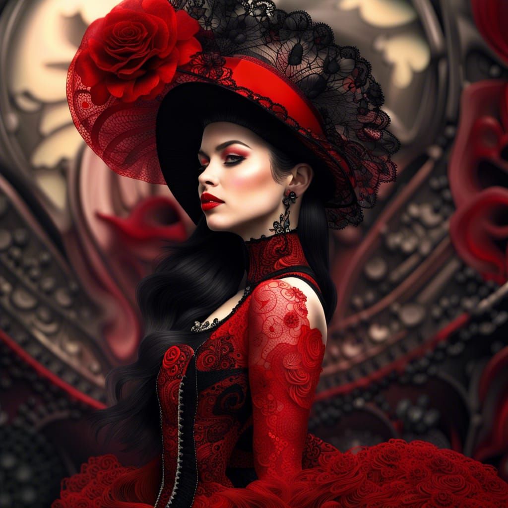 Fractal surreal art airbrush 3D UHD hyperdetailed ultra realistic representation glamour punk steampunk side view, a young woman in an elabo...