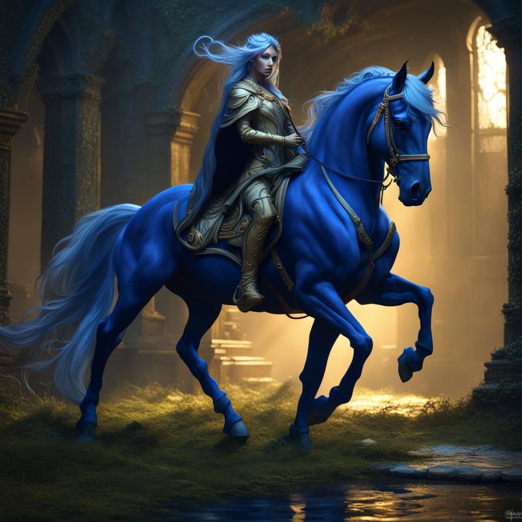 pretty woman riding unique horse