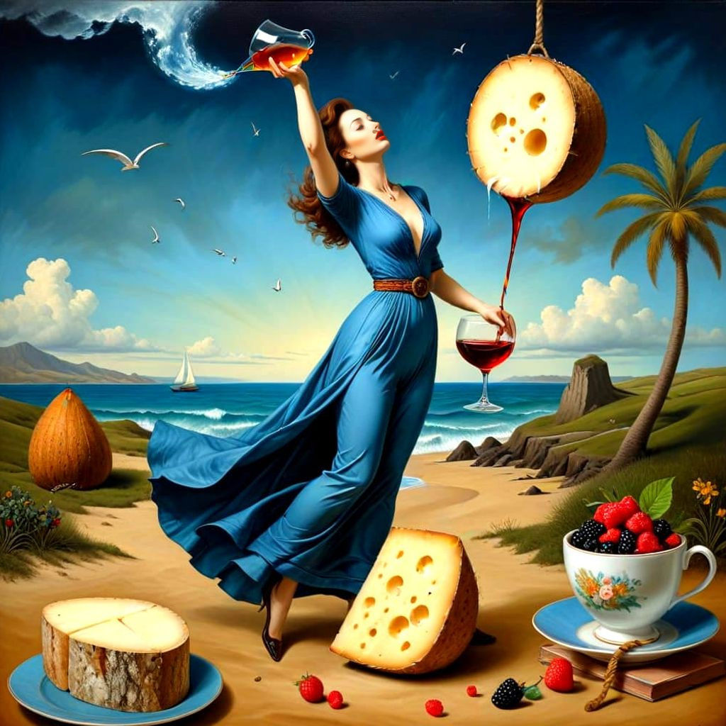 Vibrant Surrealist Lady in Whimsical Scene