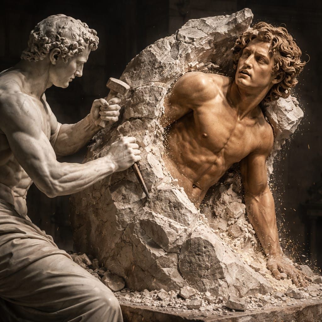 classical marble sculpture in the style of Michelangelo   by @Fuchs