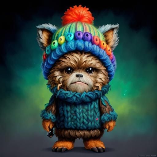 Cute and fluffy tiny baby Ewok wearing a colorful hat by Andy Kehoe and ...