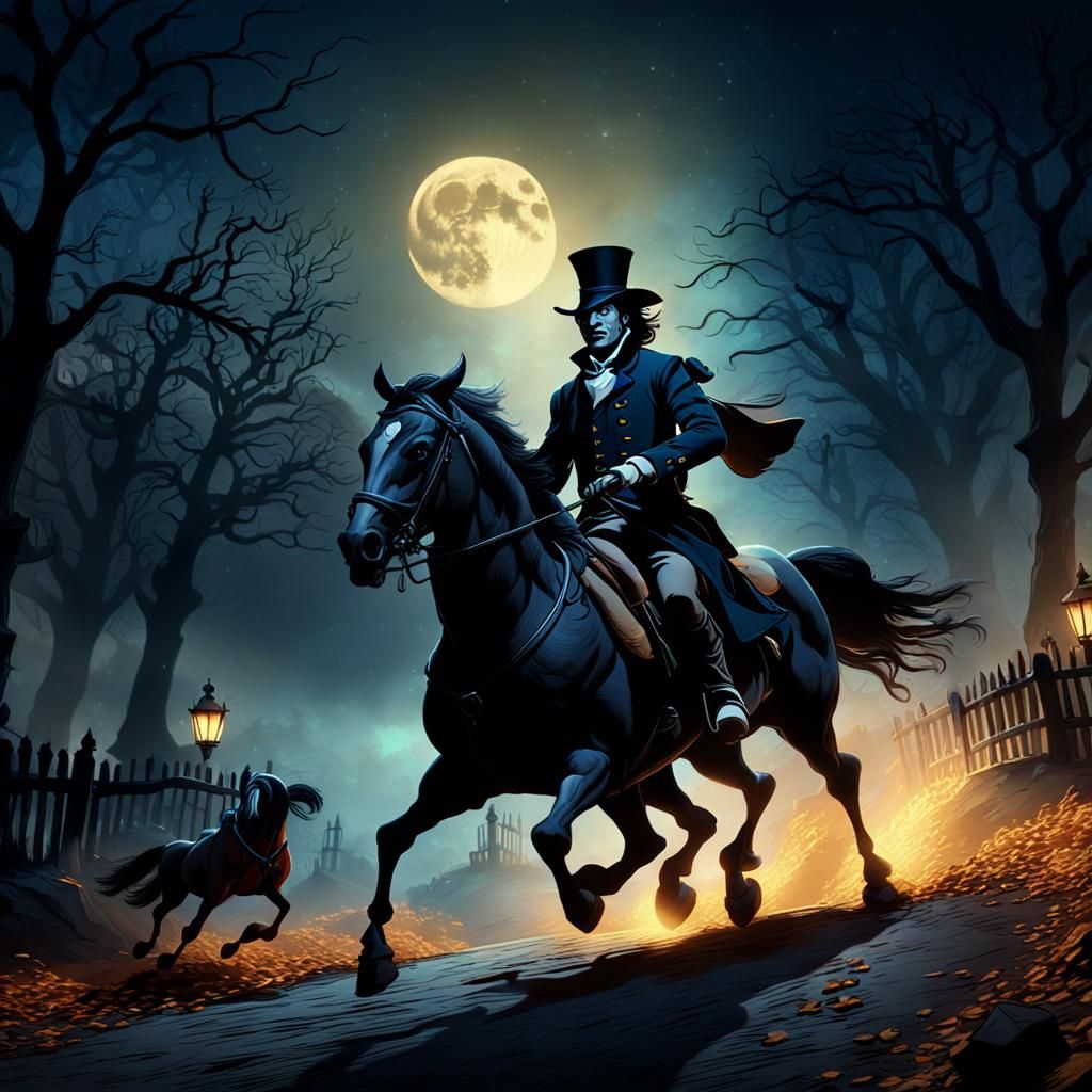 ichabod crane and the headless horsman, Pixar, Disney, concept art, 3d digital art, Maya 3D, ZBrush Central 3D shading, bright colored backg...