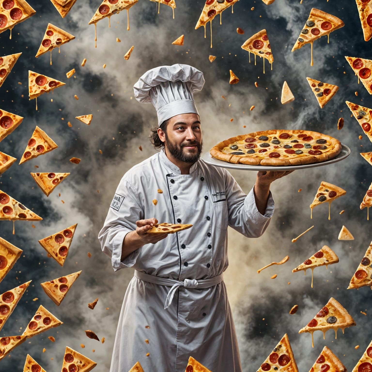 Chef with Pizza Slice in Detailed Digital Painting
