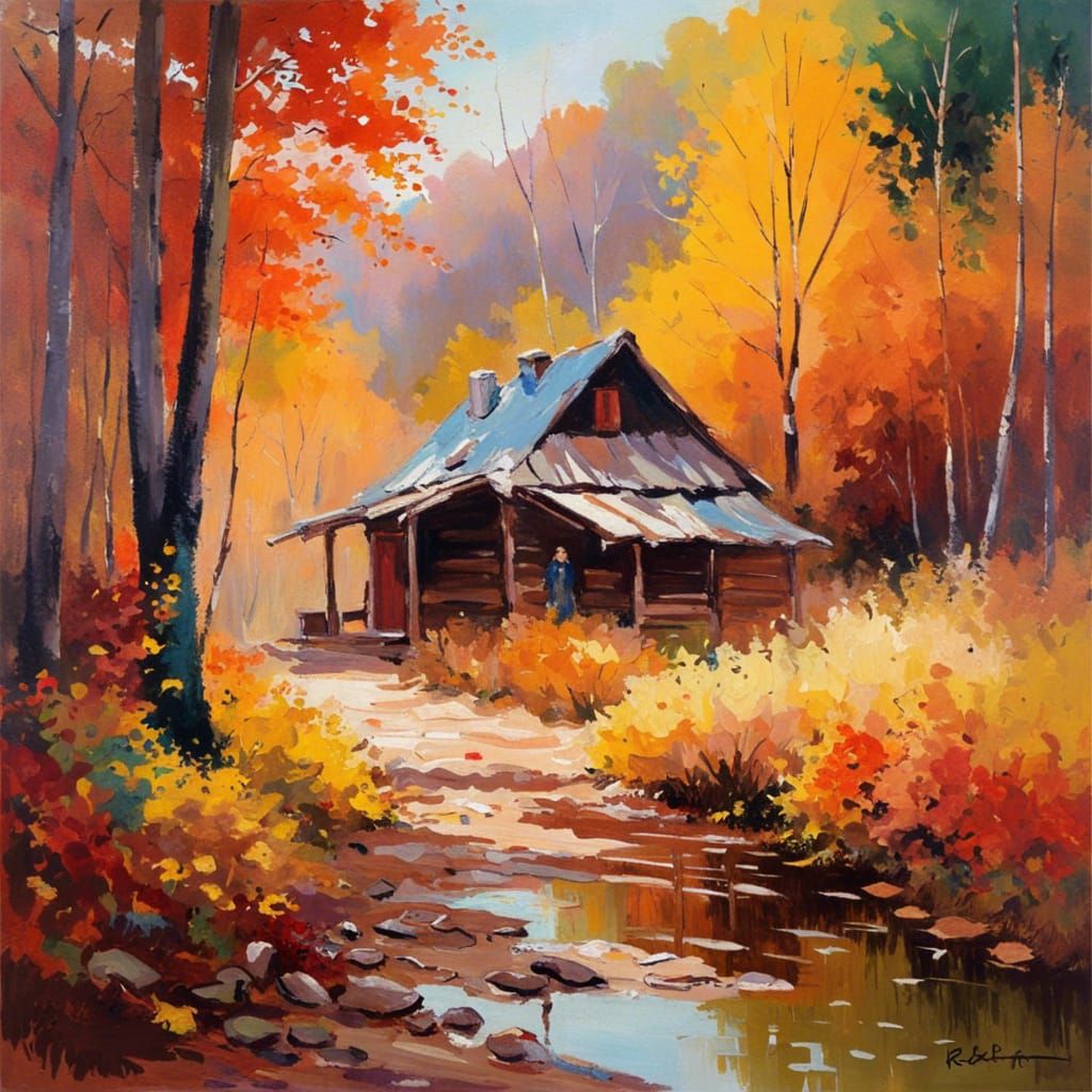 Cozy wooden hut in an autumn forest  by @MingNoi