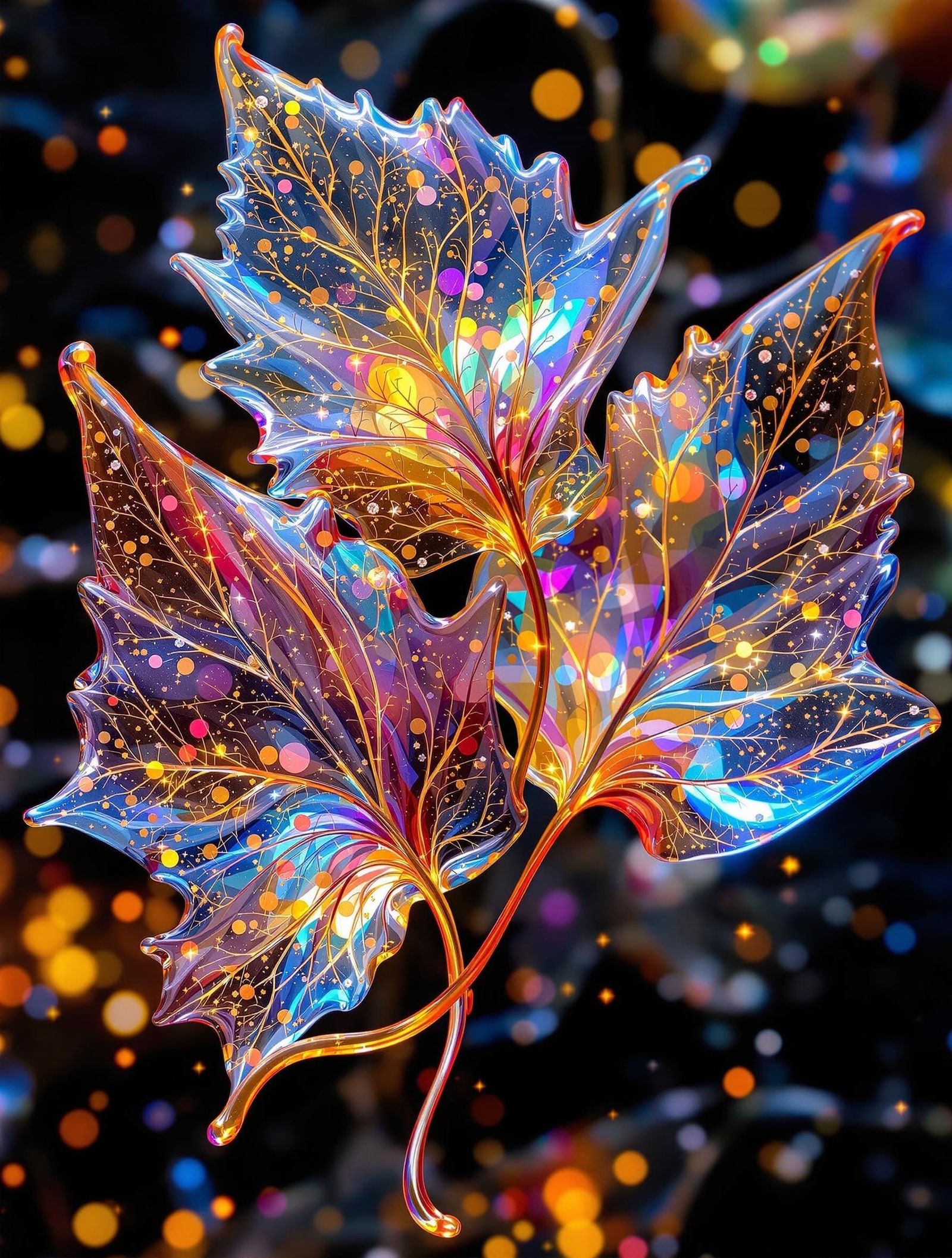 Glowing colorful glass leaves  by @Swandotter