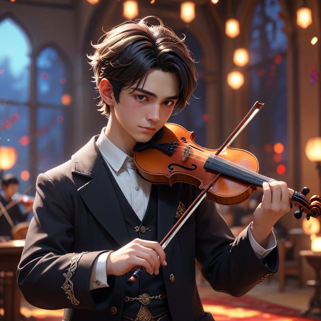 Hasidic and Chabadnik Boys Play Violins as 3D Anime