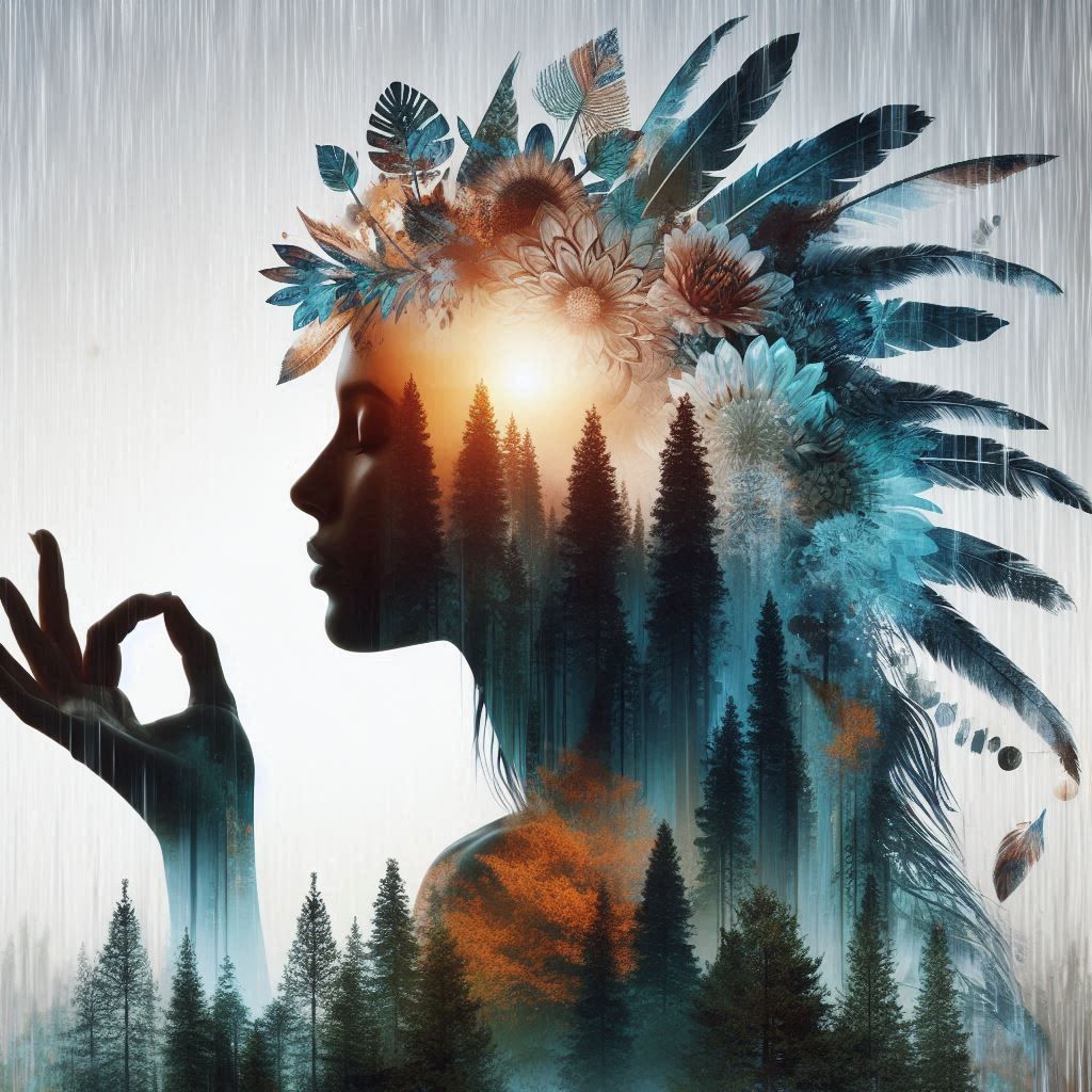 double exposure beautiful fantasy DALL-E 3 portrait landscap...