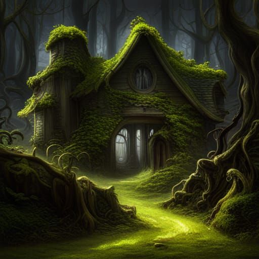 Cottage in the forest covered with vines  by @Chirminth