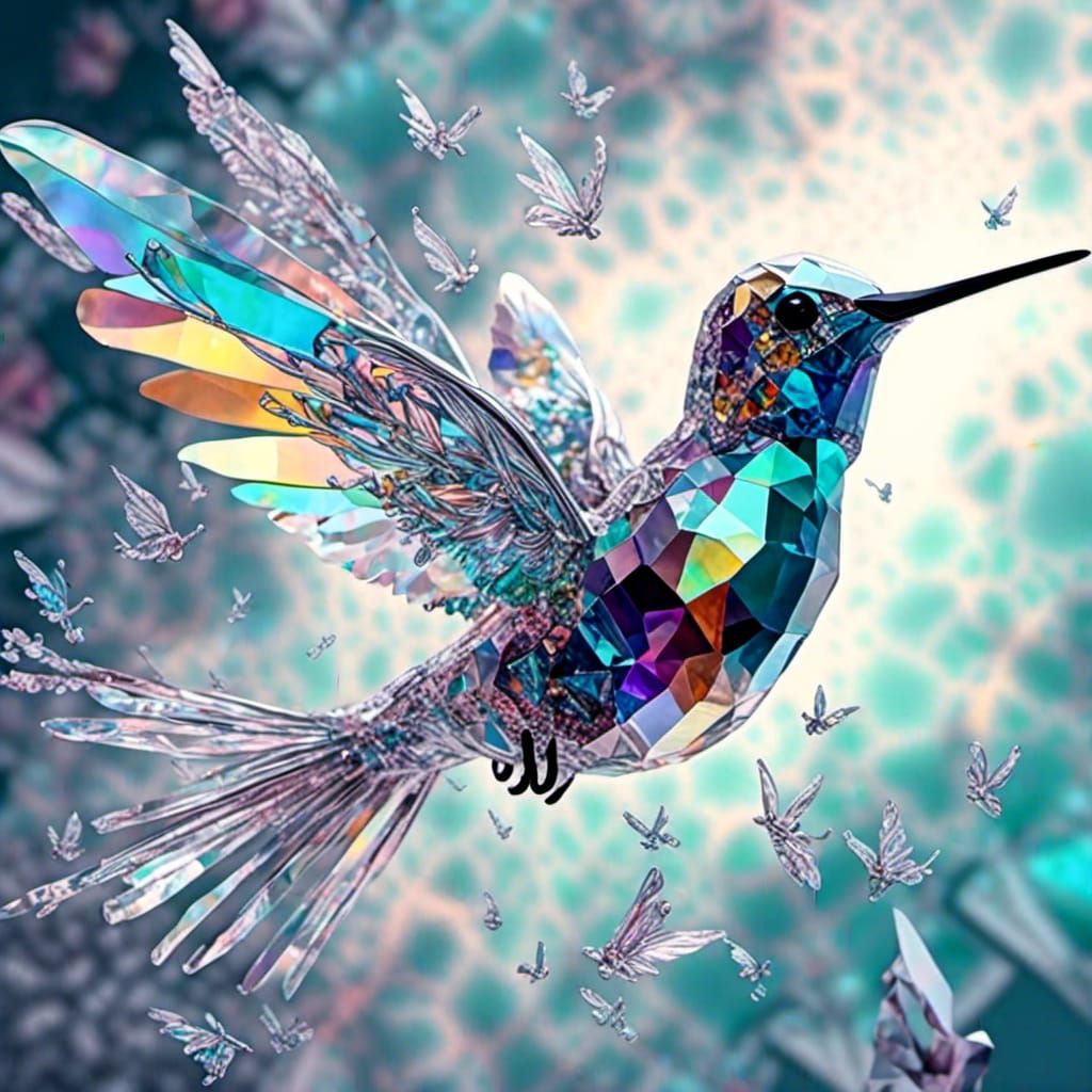 <lora:glass:1.0> <lora:watr:1.0> a hummingbird that is flyin...