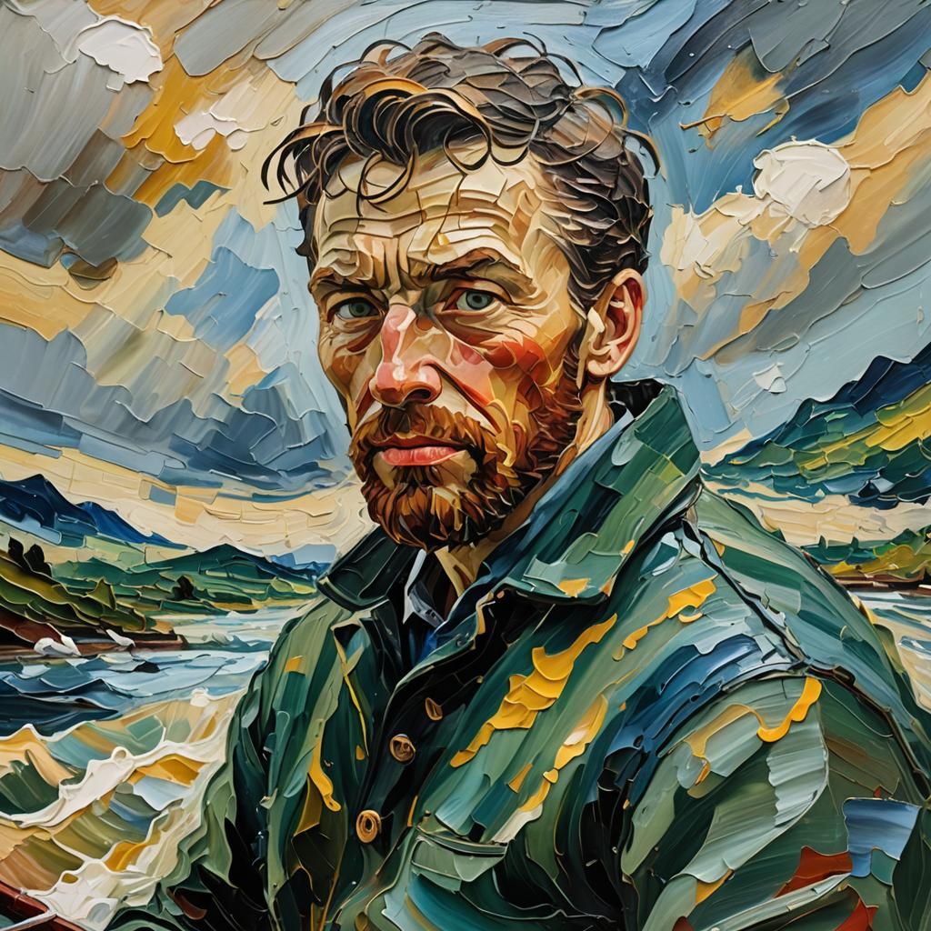 Man on Boat, Neo-Expressionist Impasto Oil Painting