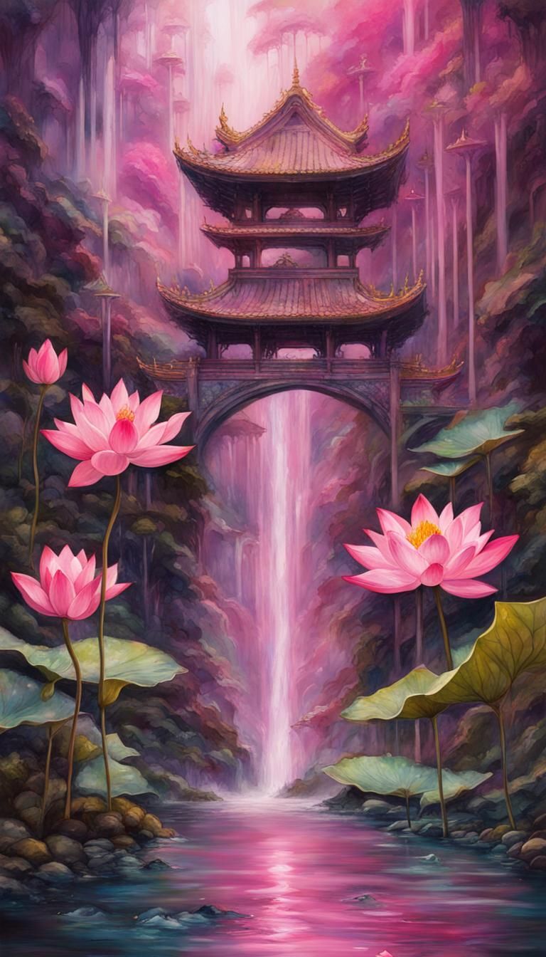 Pink Lotus 🪷 Waterfall 