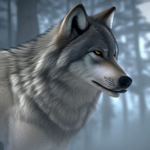 Majestic wolf pack in forrest hyperrealism poster art 3D shading Unreal ...