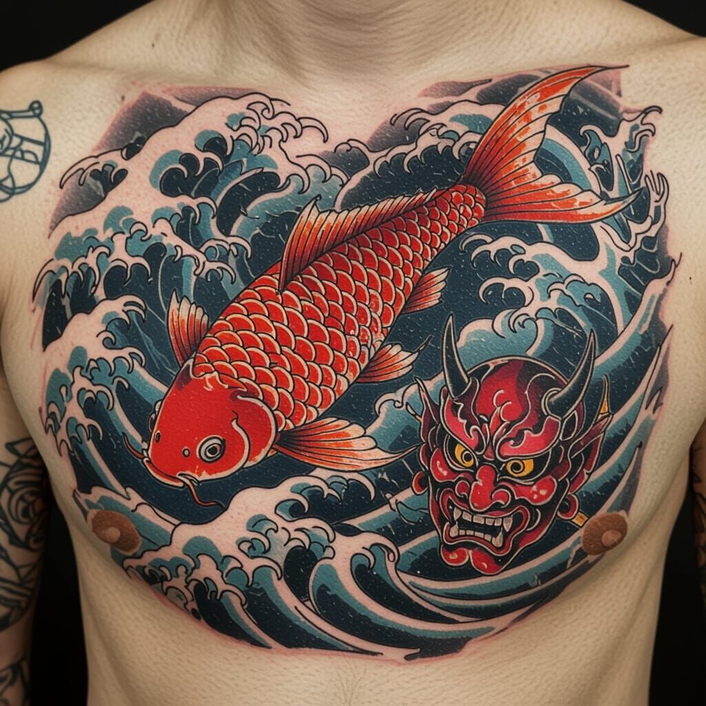 Создай тату эскиз Образ и символика

- Карп (Кои) — в японской культуре символизирует упорство, силу духа, способность преодолевать трудност...