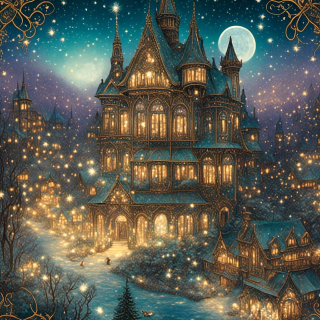 Christmas town Detailed 1800s storybook illustration <lora:1800 Storybook:1.0> on cold-press paper, Louis-Theophile Hingre, John Baur, Willi...