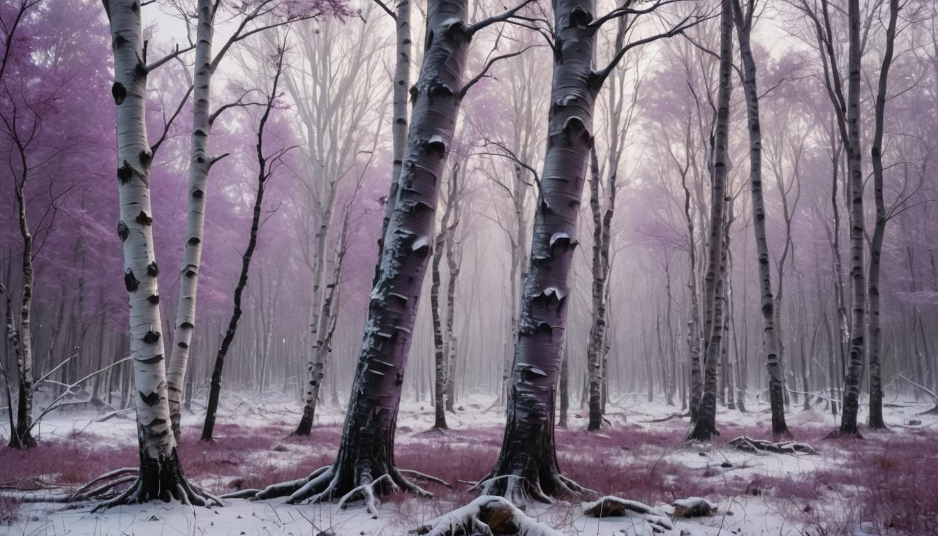 Photorealistic forest with Maple trees, white birch and spru...
