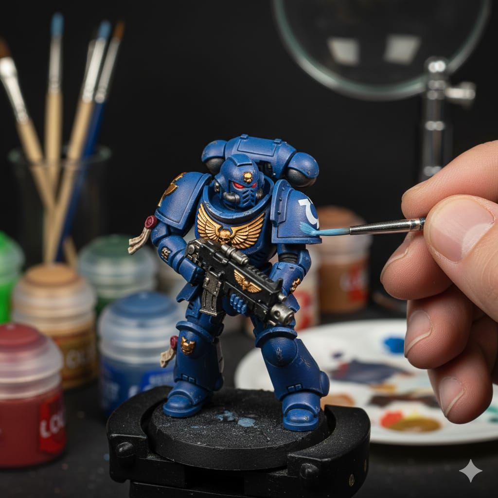 Painting process of a detailed Warhammer 40k Ultramarine min...