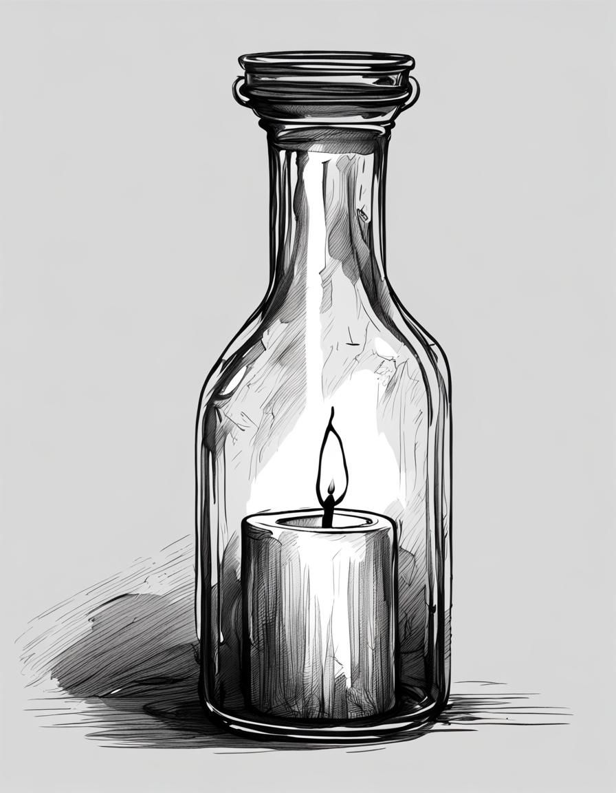 Candle inside a glass bottle, melancholic sketch - AI Generated Artwork ...