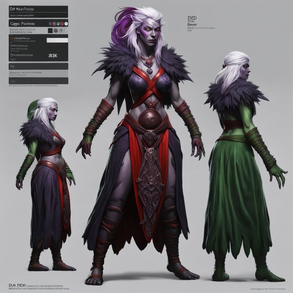 Hyperdetailed realistic character sheet and concept art of D...