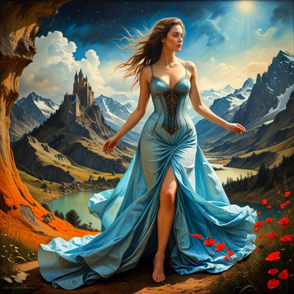 Surreal Medieval Lady Plays with Fantastical Creatures in Vi...