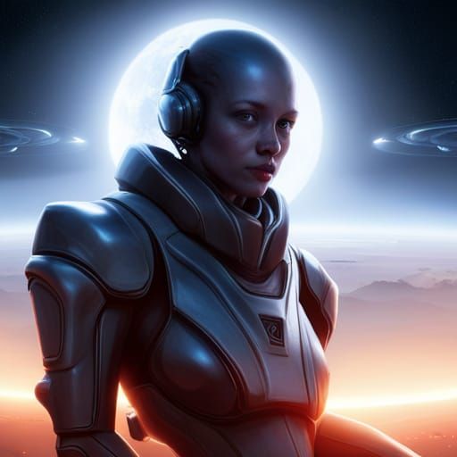 Beautiful woman, ginger, wesring a xenomorphic space suit si...
