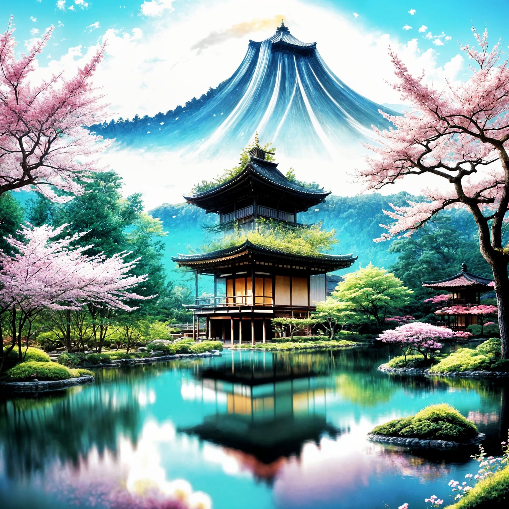 merveilleux jardin japonais éclairé par un soleil créant des ombres <lora:Coherent:1.0> <lora:Suno:1.0>