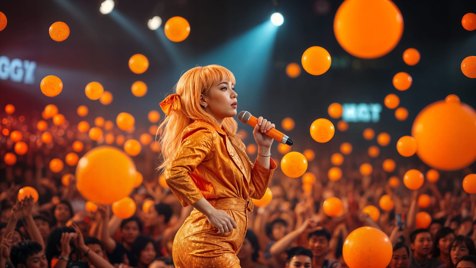 Kpop Star Performance with Dreamy Orange Orbs