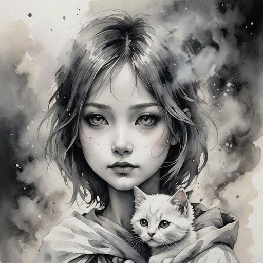 Girl and her kitten