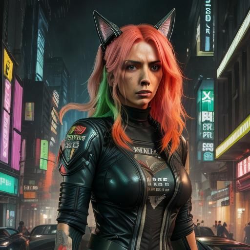 <lora:pretty woman:1.0> Cyberpunk girl with long neon orange...
