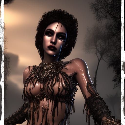 glamour shot of queen of the damned a femme fatale, morbide,...