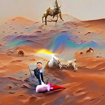 Elon Musk Riding a unicorn on Mars