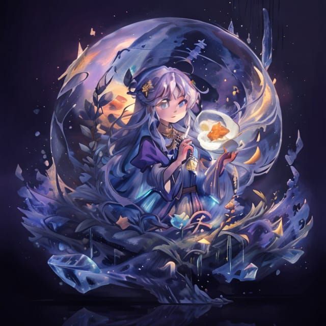 <lora:Ice:1.0> Digital painting. A colossal, ancient pyramid floats serenely in the void of deep space, bathed in the soft, ethereal glow of...