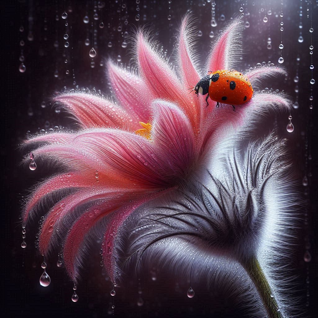 Ladybug on a wet flower