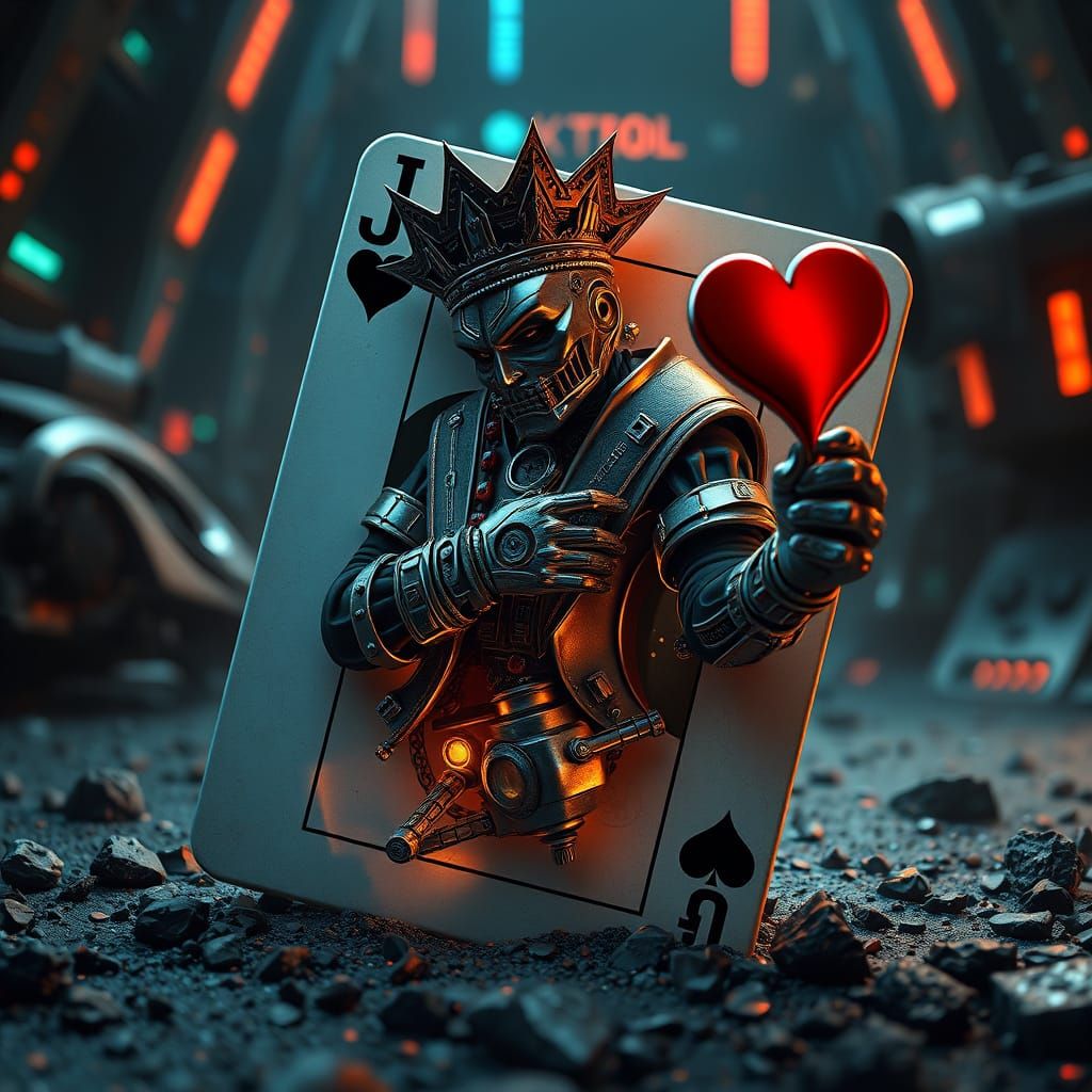 surreal art jack of the spades getting out of his card to duel with jack of the heart  by @aradama