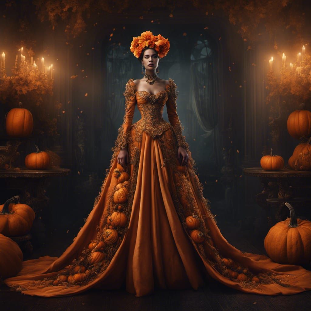 pumpkin queen full body silk evening wear  Epic cinematic br...