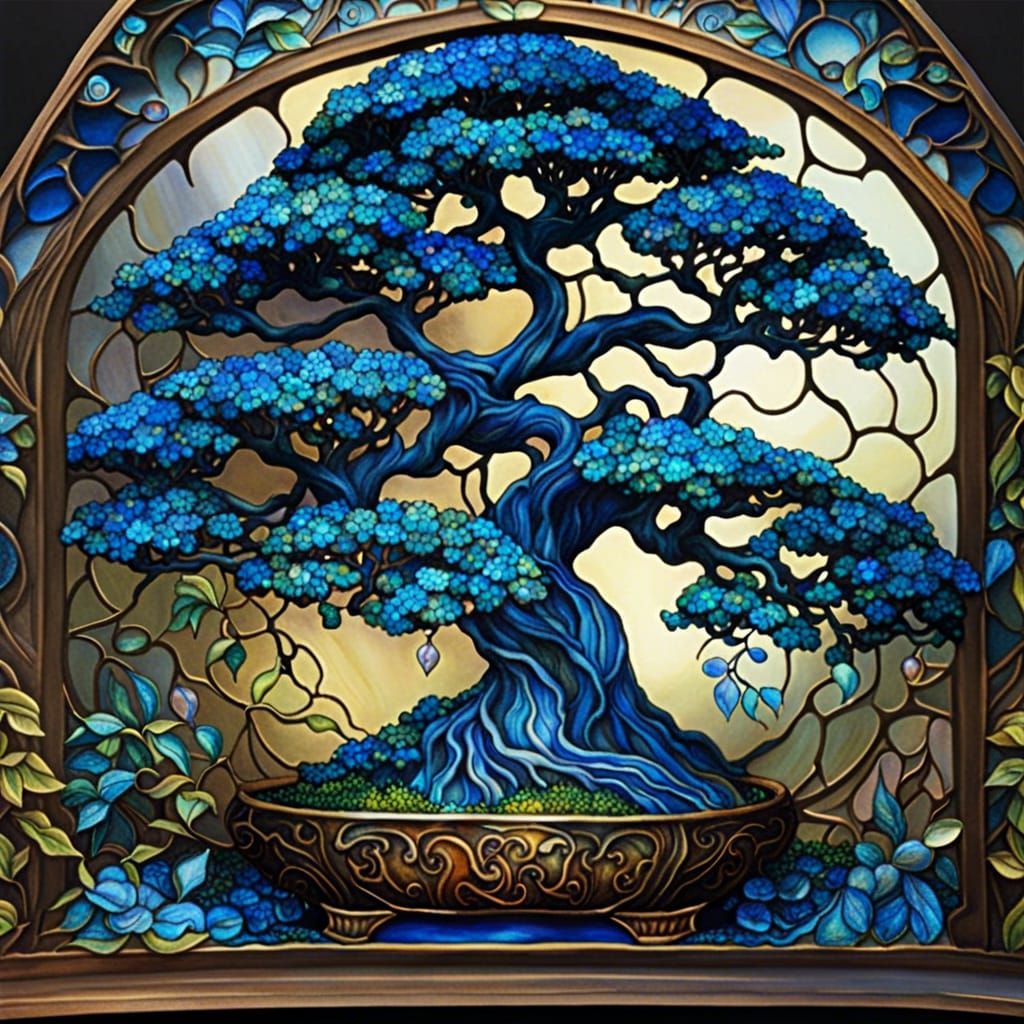 Stained glass blue bonsai tree  by @Neon Lover