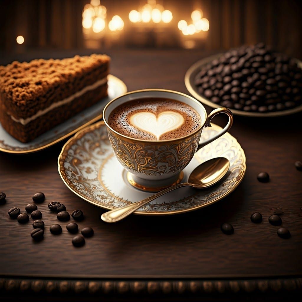 Espresso with Heart Crema in Golden Light
