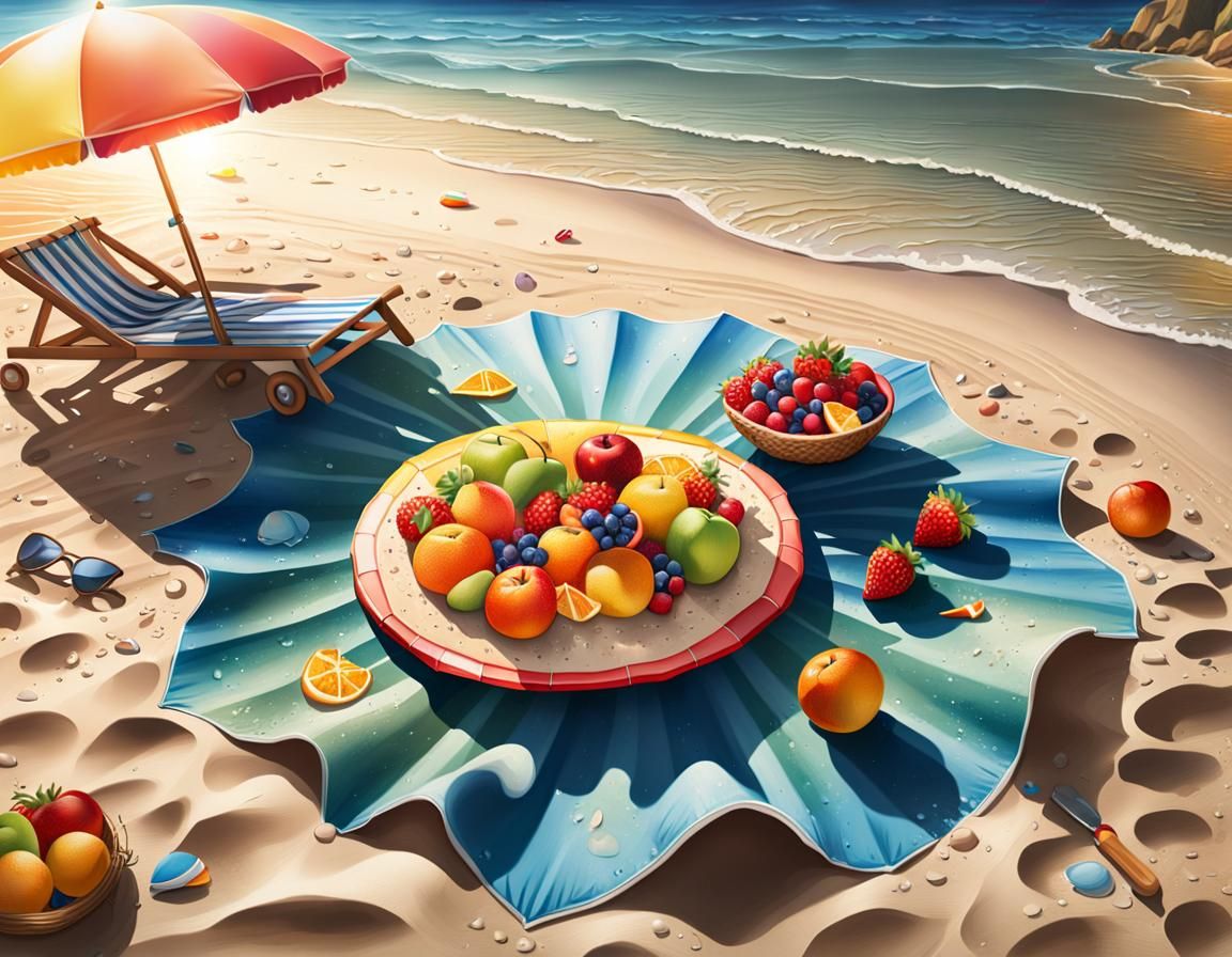 Vibrant Summer Beach Scene in Hyperrealistic Splash Art