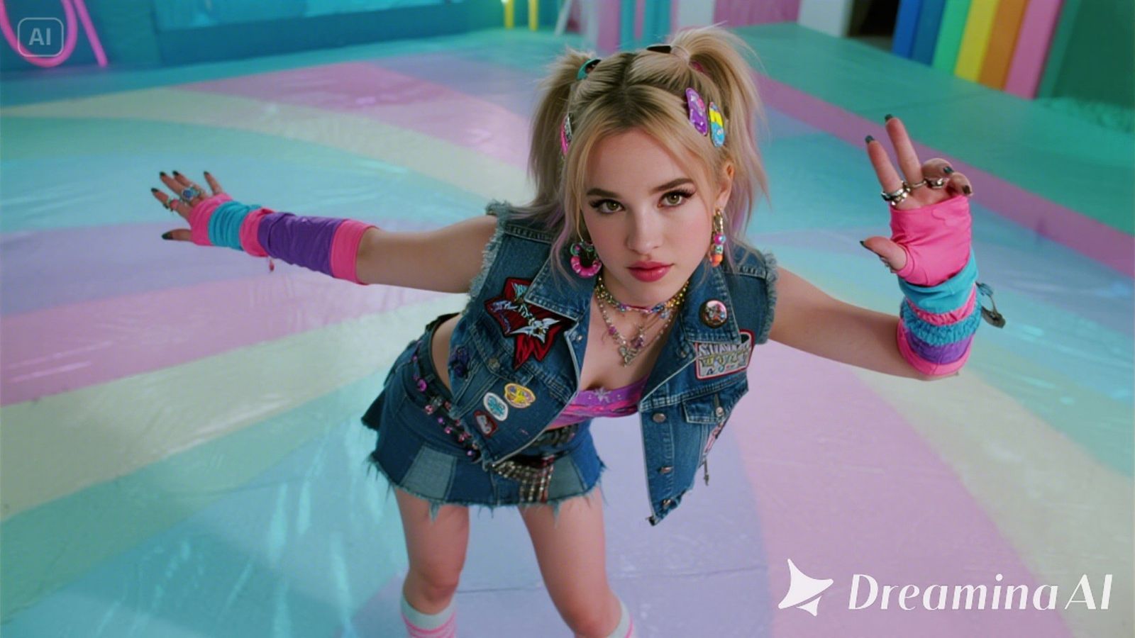 80's punk girl with cute-punk mix outfit