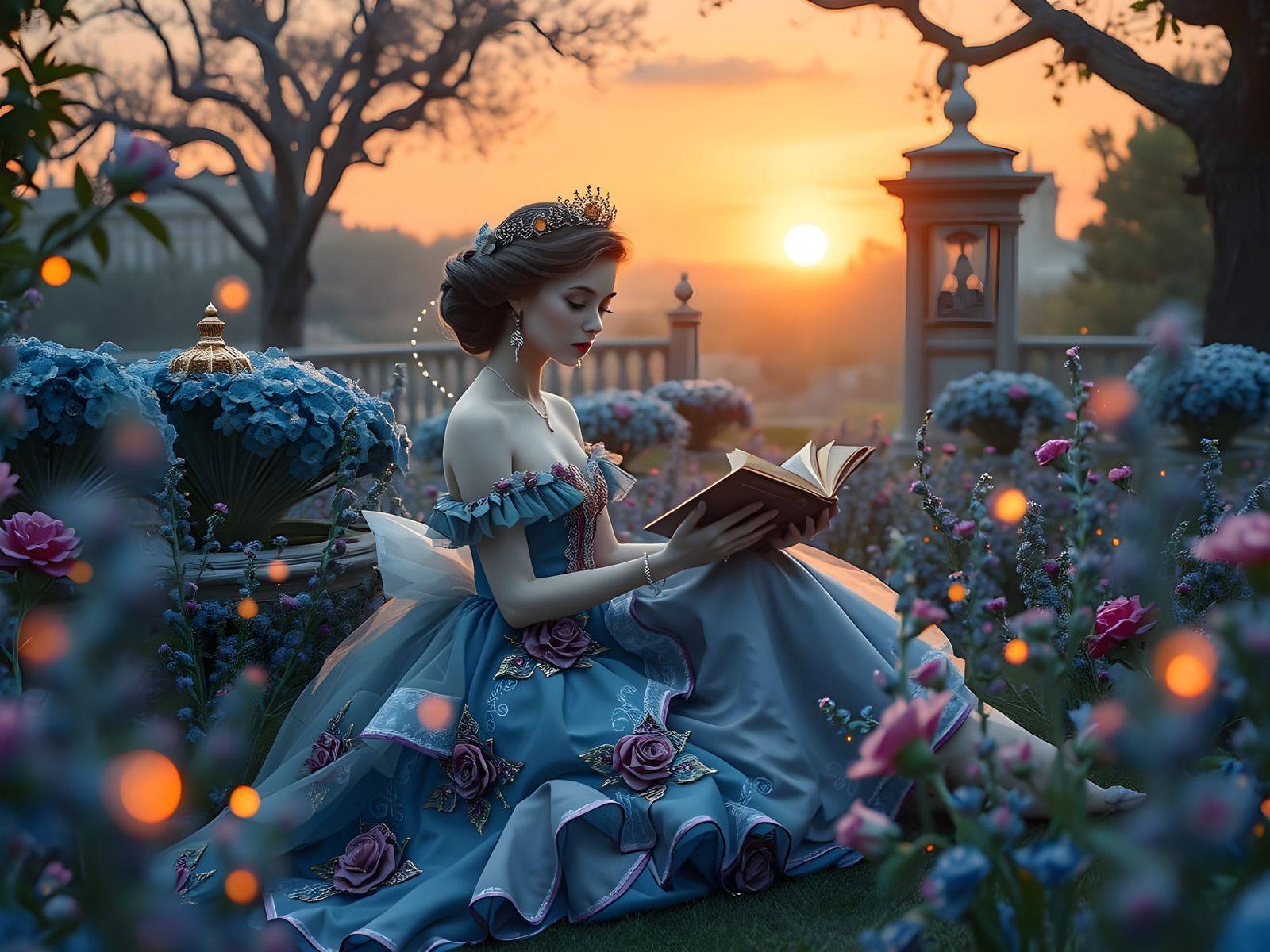  Pretending to Read While She Waits for her Lover, Among the Flowers and Fireflies of Versailles  by @Wytmore