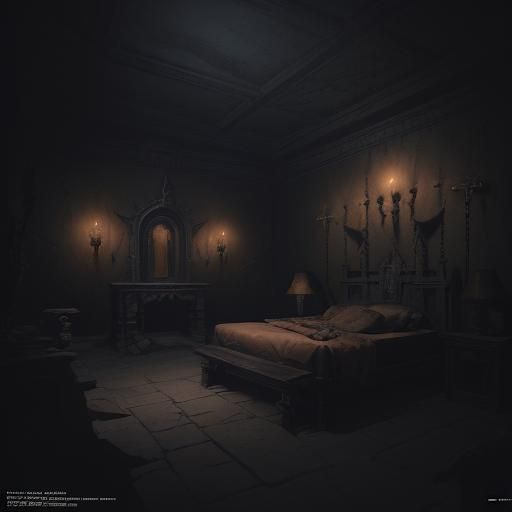 low lighting, bedroom, stone wall, torture devices, dark aci...