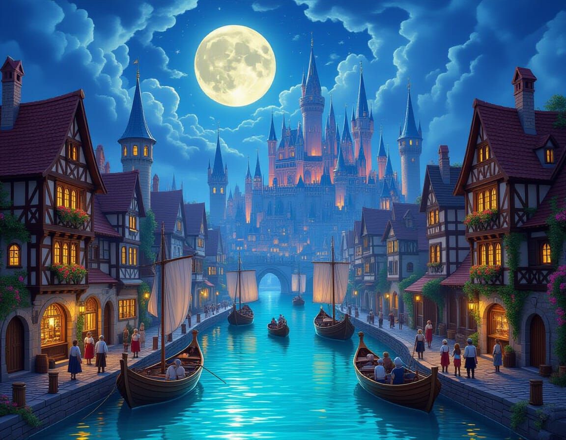 medieval Moonlit Canal